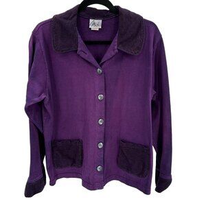 Vintage Mishi Womens Purple Pigment Dyed Button-Up Cardigan With Pockets Size M